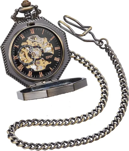 Miniatura 3 de ShoppeWatch Reloj de bolsillo para hombre con cadena Reloj de bolsillo vintage de cuerda a mano Reloj de bolsillo clásico con movimiento