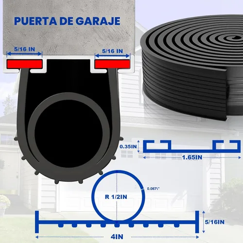 Miniatura 3 de DGSL Kit de sellos de puerta de garaje inferior de goma impermeable, tira de sellado, universal, resistente a la intemperie, para sellado de umbral