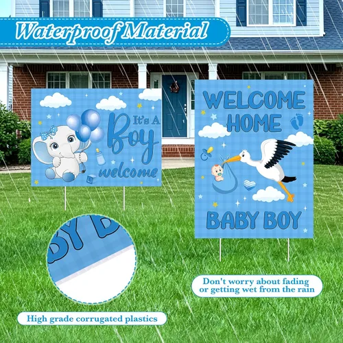 Miniatura 4 de 2 carteles decorativos de bienvenida para el patio del bebé, niño y niño, con estacas, diseño de elefante azul para baby shower, suministros de Azul
