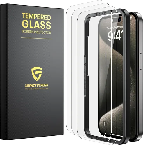 Miniatura 24 de ImpactStrong Paquete de 3 protectores de pantalla de vidrio templado inastillables para iPhone 17 Pro Max [marco de fácil instalación]