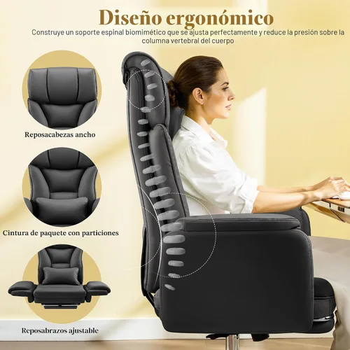 Miniatura 7 de FelixKing Silla de oficina grande y alta, silla ejecutiva de cuero ancho de 400 libras, reposabrazos reversible para mascotas con piernas cruzadas