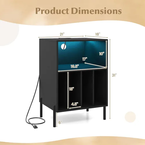 Miniatura 5 de LOKO Soporte para tocadiscos con luces LED, soporte para tocadiscos con estación de carga, soporte de almacenamiento de vinilo con patas de metal