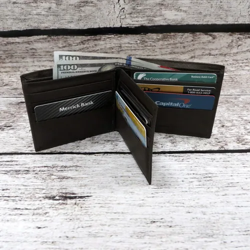 Miniatura 5 de Cartera personalizada de cuero marrón genuino de dos pliegues marrón