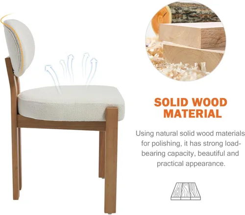 Miniatura 5 de Juego de 2 sillas de comedor de madera, modernas de mediados de siglo, tapizadas de chenil, sillas de comedor con patas de madera maciza, silla