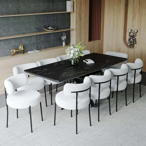 Miniatura 20 de Mesa de comedor de mármol para 4-8, mesa de comedor extensible de 62.4 a 78.15 pulgadas, mesa de cocina moderna, mesa rectangular que ahorra espacio