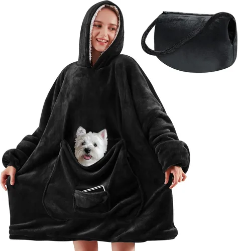 Miniatura 12 de yescool - Cobija con capucha, sudadera de franela de forro polar sherpa para adultos, mujeres y hombres, talla única