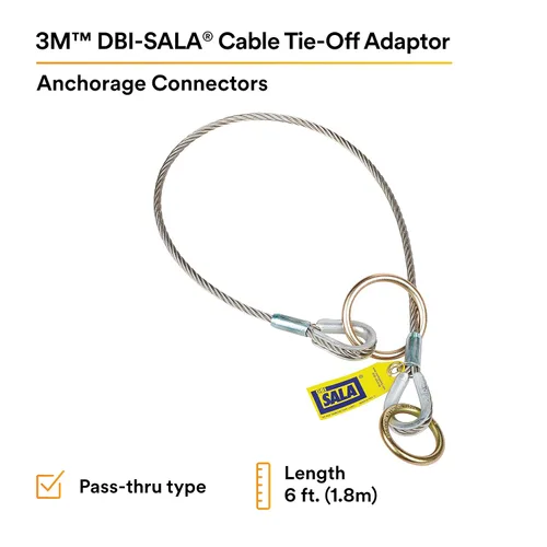 Miniatura 2 de 3M DBI-SALA 5900551 Conector de anclaje, adaptador de amarre de cable de 6 pies, tipo pasante, plateado