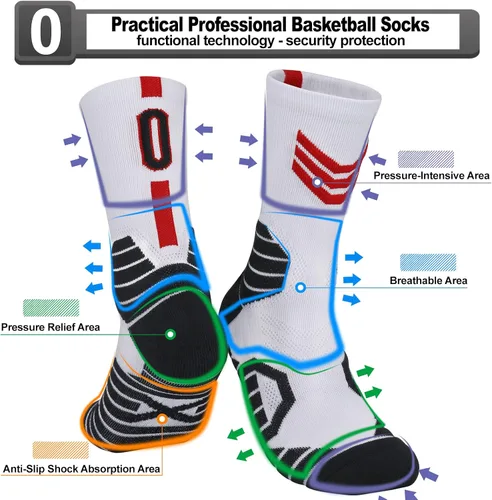 Miniatura 20 de 2 pares de calcetines de baloncesto para hombres y niños, equipo de baloncesto con número de la suerte, calcetines de estrella para niños y adultos