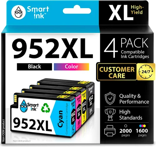 Smart Ink Cartuchos de tinta compatibles de repuesto para HP 952XL 952 XL Pack de 4 (negro, cian/magenta/amarillo) para usar con impresoras HP