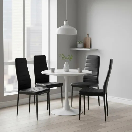 Miniatura 5 de Juego de 4 sillas de comedor, ergonómicas con respaldo alto, tapizadas, de piel sintética, para cocina en el hogar, marco de acero metálico, ahorro