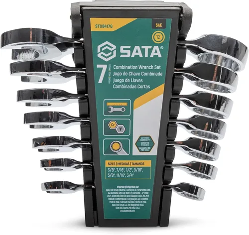 SATA Juego de llaves rechonchas de 7 piezas de 12 puntos | Tamaños SAE de 3/8 a 3/4 pulgadas | Carga fuera de esquina | ST08417G