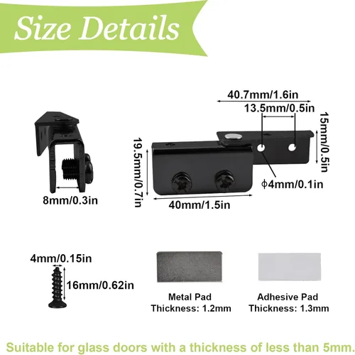 Miniatura 2 de Bisagra de puerta de vidrio de gabinete de acero inoxidable negro, bisagras de pivote montadas en el lado 4pcs, ajustable, antideslizante, capacidad