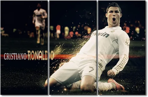 Miniatura 16 de TISHIRON CR7 - Póster de Cristiano Ronaldo de 3 piezas, lienzo para pared, cuadros de superestrella de fútbol, arte de pared grande envuelto