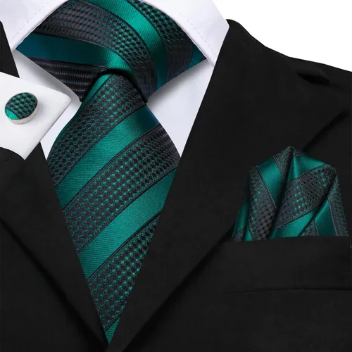 Miniatura 55 de Hi-Tie Corbatas de seda para hombre, diseño de cachemira a rayas, con bolsillo, gemelos cuadrados, conjunto formal de negocios
