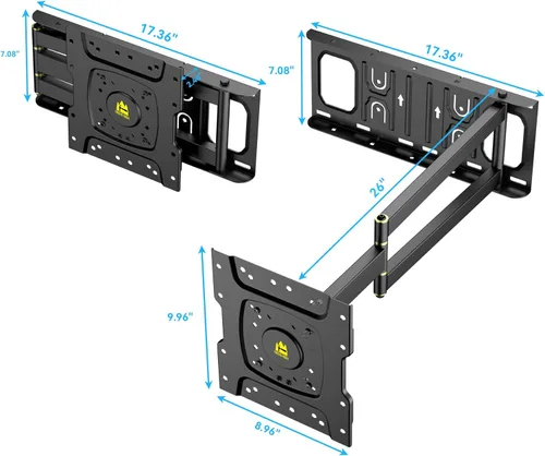 Miniatura 8 de FORGING MOUNT Soporte de pared para TV de esquina con brazo largo de 25.6 pulgadas, soporte de pared para TV de movimiento completo con giro e