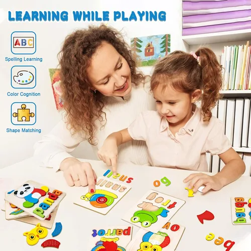 Miniatura 3 de Rompecabezas de madera para niños pequeños de 1, 2, 3 años, juguetes de madera ecológicos, regalo educativo preescolar para niños (paquete de 6)