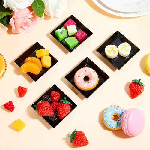 Miniatura 4 de 200 Piezas Platos Cuadrados Mini para Postre de 2.5 x 2.5 Pulgadas Platos Desechables para Aperitivos Platos Pequeños de Plástico Transparente