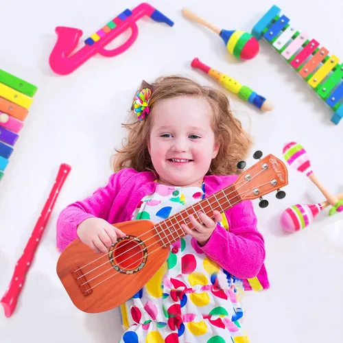 Miniatura 6 de YOLOPARK Guitarra de juguete para niños de 17 pulgadas para niñas y niños, mini guitarra ukelele con 4 cuerdas que mantienen los tonos, puede tocar