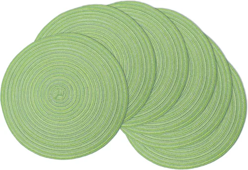 Miniatura 18 de Juego de 6 manteles individuales redondos trenzados, lavables, antideslizantes, para cocina, comedor, 15 pulgadas, resistentes al calor, tela Beige