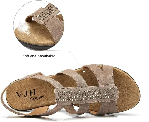 Miniatura 3 de VJH confort - Sandalias planas para mujer con diamantes de imitación, puntera abierta, elásticas, sin cordones, cómodas, informales, para caminar