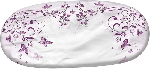 Miniatura 3 de Mantel ovalado ajustable para mesa de patio, poliéster elástico morado, con estampado de ramas nostálgicas simétricas, se adapta a mesas ovaladas