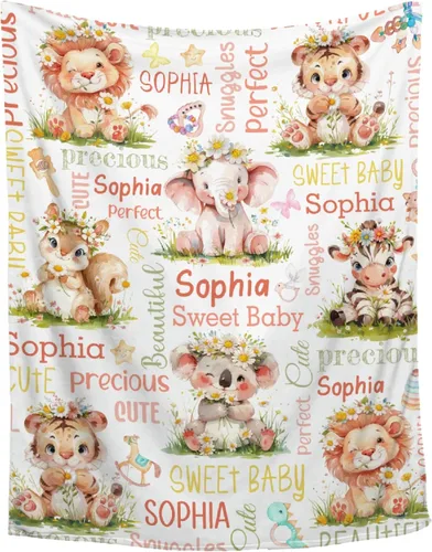 Manta de bebé personalizada con diseño de animales del bosque, manta personalizada con nombre para niñas y niños, regalos de registro, manta suave y