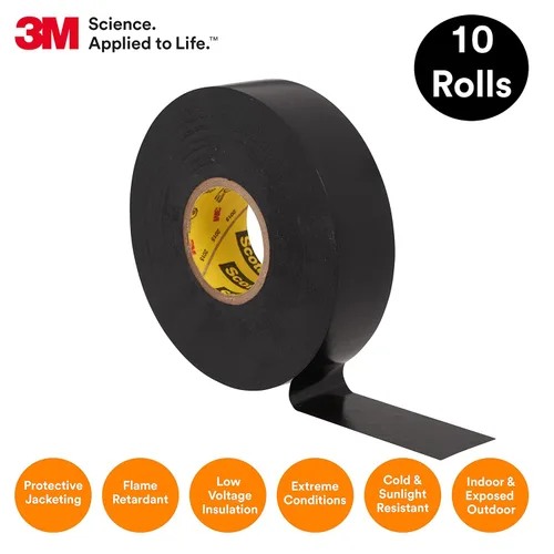 Miniatura 2 de 3M Scotch Super 33+ Cinta eléctrica, 3/4 pulgadas x 76 pies, vinilo de alta calidad para todo tipo de clima, resistente a la abrasión, la humedad