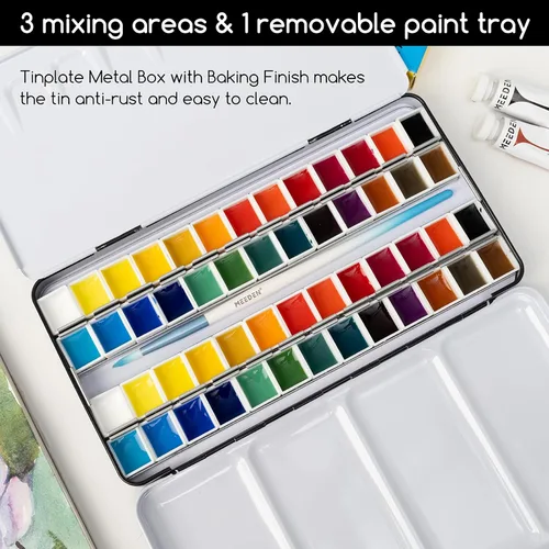 Miniatura 3 de MEEDEN Paleta de pintura de acuarela vacía: paleta de colores de agua de viaje con 12 medias sartenes - Caja de lata portátil de paleta de metal