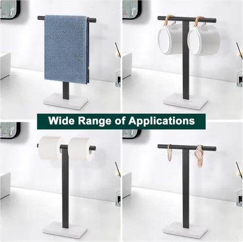 Miniatura 6 de Toallero de mano, soporte de toalla en forma de T para baño, barra de toallero de mano para aparador de cocina, acero inoxidable 304, base de mármol