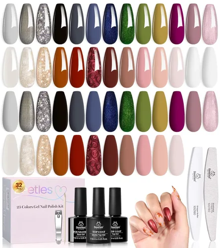 Miniatura 14 de Beetles Deal Box - Kit de esmalte de uñas de gel con luz UV – 32 colores esenciales de estudio, 68 piezas de esmalte de uñas con capa base libre