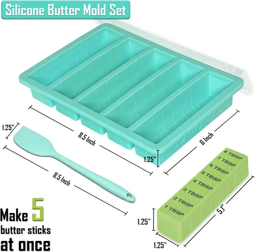 Miniatura 5 de Moldes de silicona para mantequilla casera, molde de mantequilla antiadherente con tapa y espátula, marco de acero reforzado