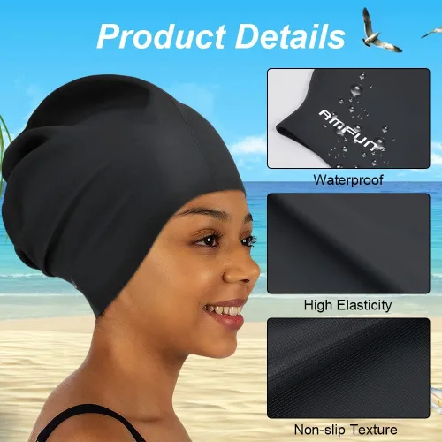 Miniatura 4 de 2 PCS Swimming Cap for Long Hair, Extra Large Swimming Caps for Women & Men, Silicone Adult Swim Cap, Waterproof Swimming Hat for Dreadlocks
