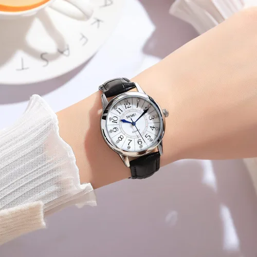 Miniatura 2 de SKMEI Lady Watches for Women Waterproof Leather Band Easy Reader Dress Diamond Analog Quartz Small Face Business Light Wrist Watch Girls Gifts