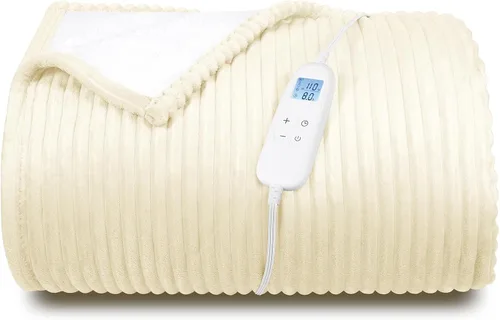 Manta térmica eléctrica tamaño Queen, manta térmica de franela suave de calentamiento rápido de 84 x 90 pulgadas con temporizador de 8 horas, 6
