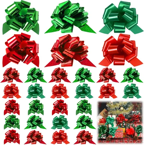 Miniatura 7 de Tigeen 100 Piezas de Lazos de Envoltura de Navidad, Lazos Tirados de 5 Pulgadas, Lazos de Regalo con Accesorio de Cinta, Lazos de Envoltura de Oro