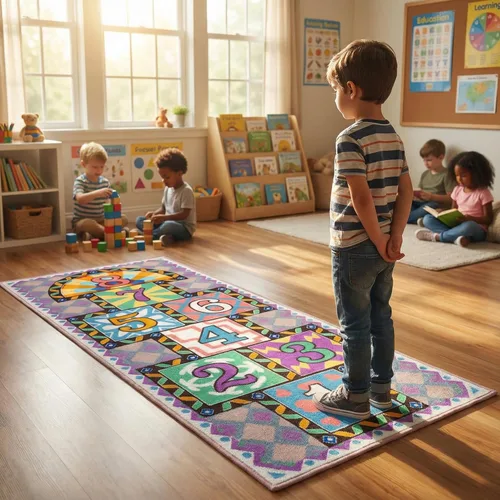 Miniatura 2 de Hopscotch - Alfombra para niños, para dormitorio y sala de juegos, alfombra para aula, 26 x 59 pulgadas, alfombra de juego lavable con respaldo