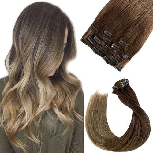 Miniatura 21 de Extensiones de cabello con clip Ubetta de cabello humano real, extensiones de cabello negro azabache con clip, 7 piezas, 70 g, extensiones