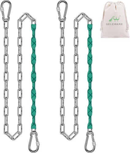 SELEWARE 2 cadenas de columpio resistentes de 85 pulgadas, cadenas colgantes de acero inoxidable de capacidad de 1000 libras con 4 mosquetones, kit