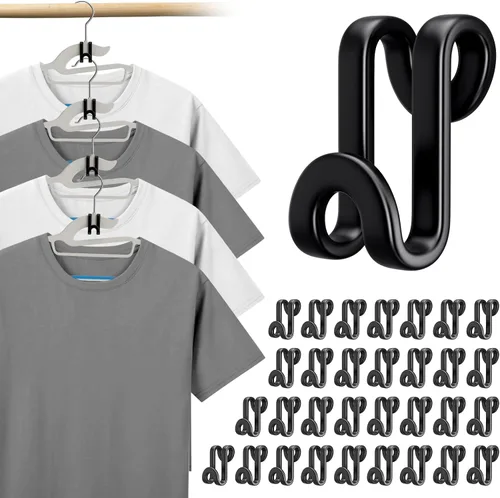 Miniatura 12 de Tinfol 60 ganchos negros para colgar ropa y 20 clips de plástico para colgar, gancho apilable que ahorra espacio para organizadores de armario