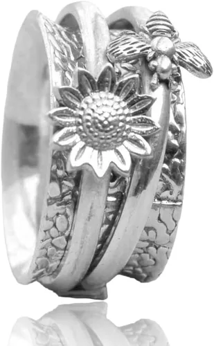 Miniatura 76 de Boho Spinner Ring, Mothers Day Gift, Silver 925 Women Ring, Sterling Silver 925 Ring, Fidget Spinner Ring,Women Silver Anxiety Ring