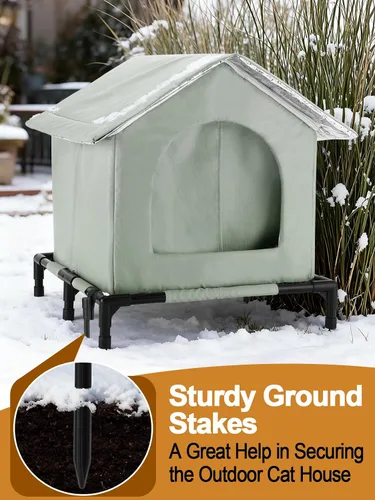 Miniatura 4 de Casa elevada para gatos al aire libre – Refugios resistentes a la intemperie para gatos para invierno, casa impermeable para mascotas para mantener
