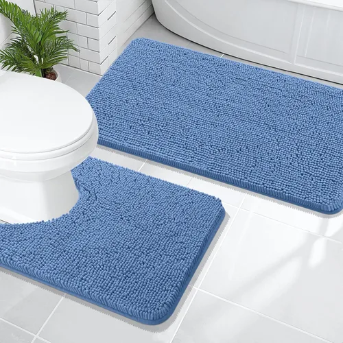 Miniatura 58 de OLANLY Juego de alfombras de baño de 2 piezas, alfombras de baño de chenilla suave y absorbente y alfombra de contorno en forma de U para inodoro