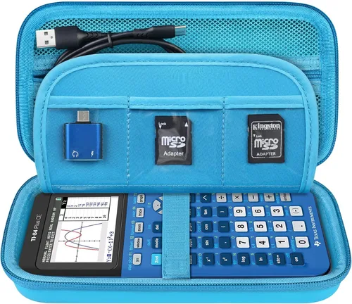Elonbo Funda de transporte para calculadora gráfica Texas Instruments TI-84 Evo/TI-84 Plus CE Evo, bolsillo de malla adicional para cargador de Azul