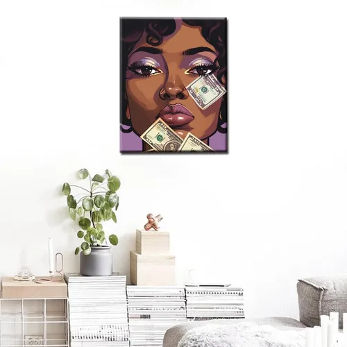 Miniatura 3 de Pintura por números de chica de moda negra para adultos principiantes mujer africana americana DIY pintura por números pintura acrílica en lienzo