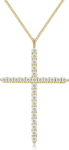 Collar de cruz de moissanita para mujer, dije de crucifijo de diamante de plata de ley 925, chapado en oro blanco de 14 quilates, joyería cristiana
