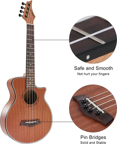 Miniatura 3 de Ukelele de concierto profesional de 23 pulgadas Uku Sapele Ukelele para adultos principiantes hawaianos Uke viene con kit de ukelele de iniciación