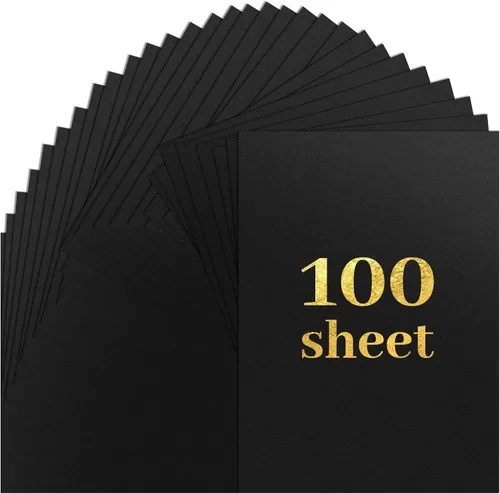 RYKOMO 100 hojas de papel de cartulina negra de 8.5 x 11 pulgadas de grosor, cartulina de 75 libras, 200 GSM, papel negro pesado para invitaciones