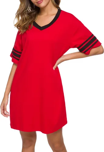 Miniatura 2 de Camisón de manga corta para mujer, con cuello en V, de algodón, holgado, cómodo, pijama, vestido casual para dormir
