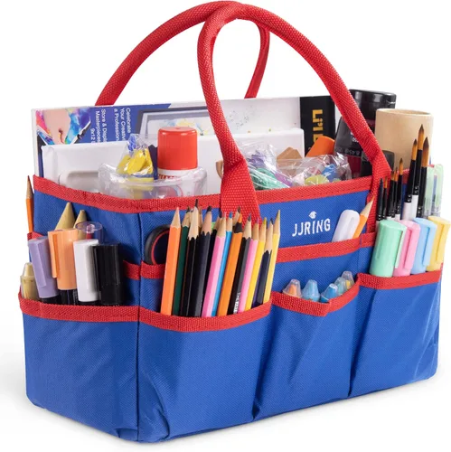 JJRING Bolsa organizadora para manualidades y arte, tela de nailon azul 600D, con bolsillos, para manualidades, álbumes de recortes, médicos y Azul