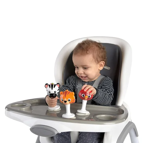 Miniatura 6 de Baby Einstein Rattle & Jingle Trio - Juego de sonajeros musicales para llevar para silla alta a partir de 6 meses, multicolor, 3 unidades Sonajero